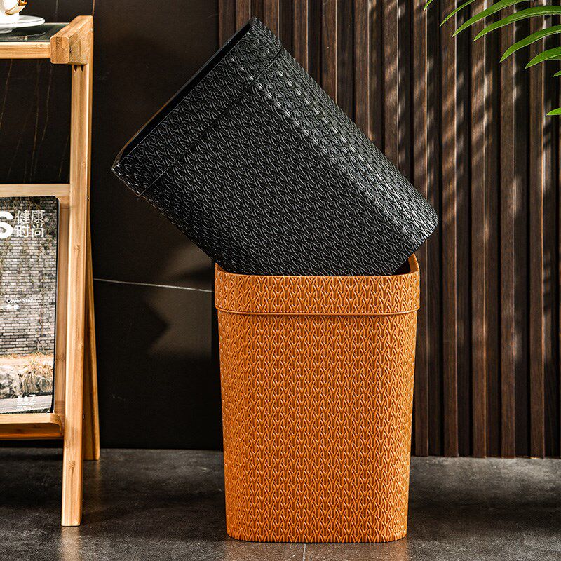 仿藤编垃圾桶家用客厅厕所纸篓高档轻奢无盖大容量创意压圈垃圾筒