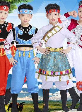儿童演出服少数民族服装蒙古族男童蒙古袍藏族舞蹈蒙族表演服套装