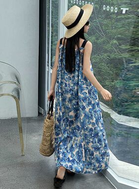 女童夏装连衣裙2024新款儿童洋气碎花沙滩吊带裙女孩甜美夏天长裙