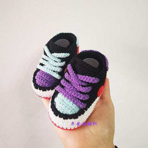 秋冬款纯手工宝宝编织毛线鞋婴儿手钩软底系带0-3-6-9-12个月成品