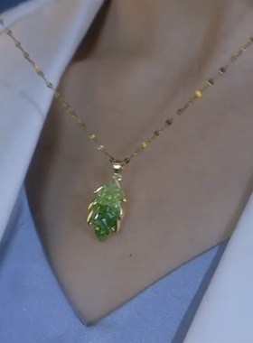 复古绿水晶树叶耳环女甜美小众显脸瘦耳坠超闪一叶暴富流苏耳饰品