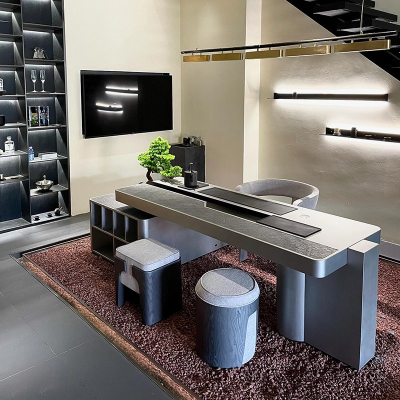 北美黑胡桃木茶桌椅组合新中式禅意实木绿植泡茶桌高级感定制茶台