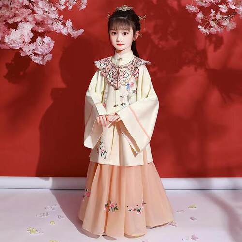 女童汉服春装明制小女孩古装棉袄广袖超仙中国风儿童唐装云肩春秋