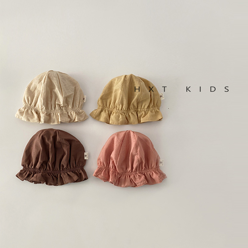 婴儿帽子纯色弹力松紧花苞帽0-3-6个月新生儿宝宝洋气花边套头帽8