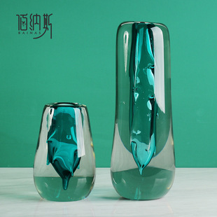 饰小摆件 高档透明a加厚绿色水晶玻璃花瓶样板房售楼处餐桌装