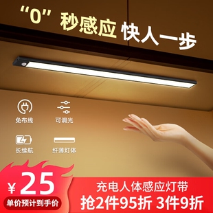 人体感应灯充电玄关橱柜衣柜酒柜厨房自粘长条夜灯感应灯带长续航