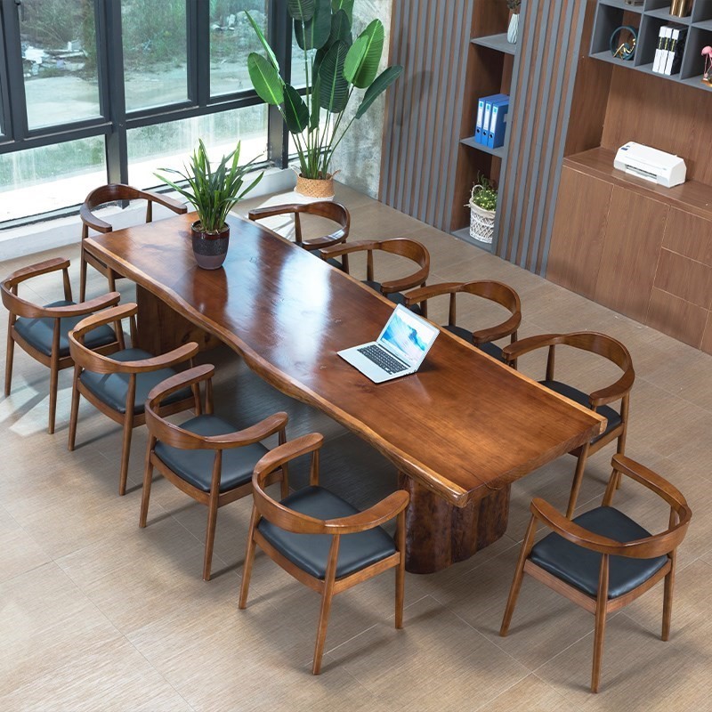 实木会议桌椅组合简约现代洽谈桌工作台禅意长条大板泡茶桌茶台几