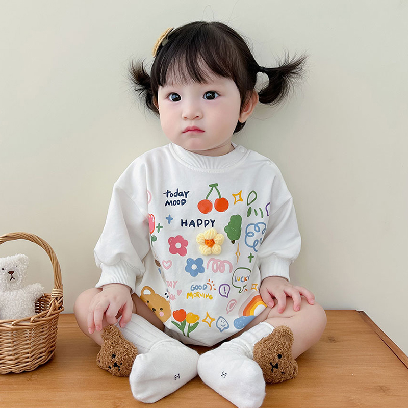 超萌婴儿衣服春秋百天女宝宝连体衣包屁衣花朵卫衣套装婴幼儿秋季