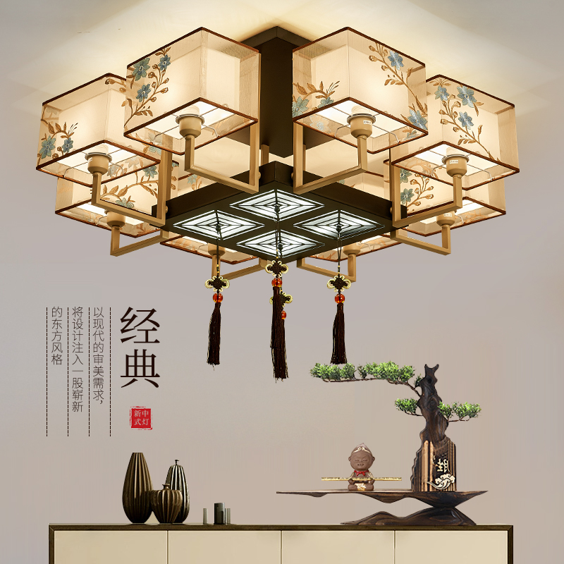 新中式刺绣吸顶灯客厅灯大气现代家用卧室书房餐厅灯具套餐中国风