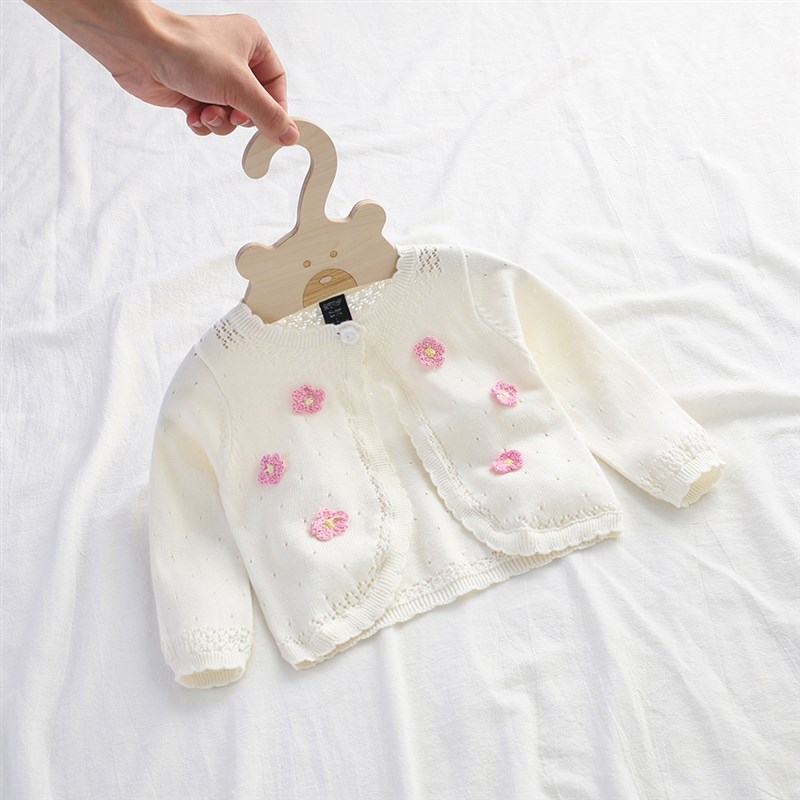 2024新款女宝宝针织开衫外套韩版婴儿空调衫圆领儿童春秋薄款毛衣