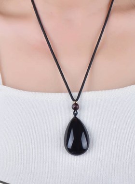 天然黑水晶吊坠原矿无优化民族风水滴项链挂件饰品礼物可定制刻字