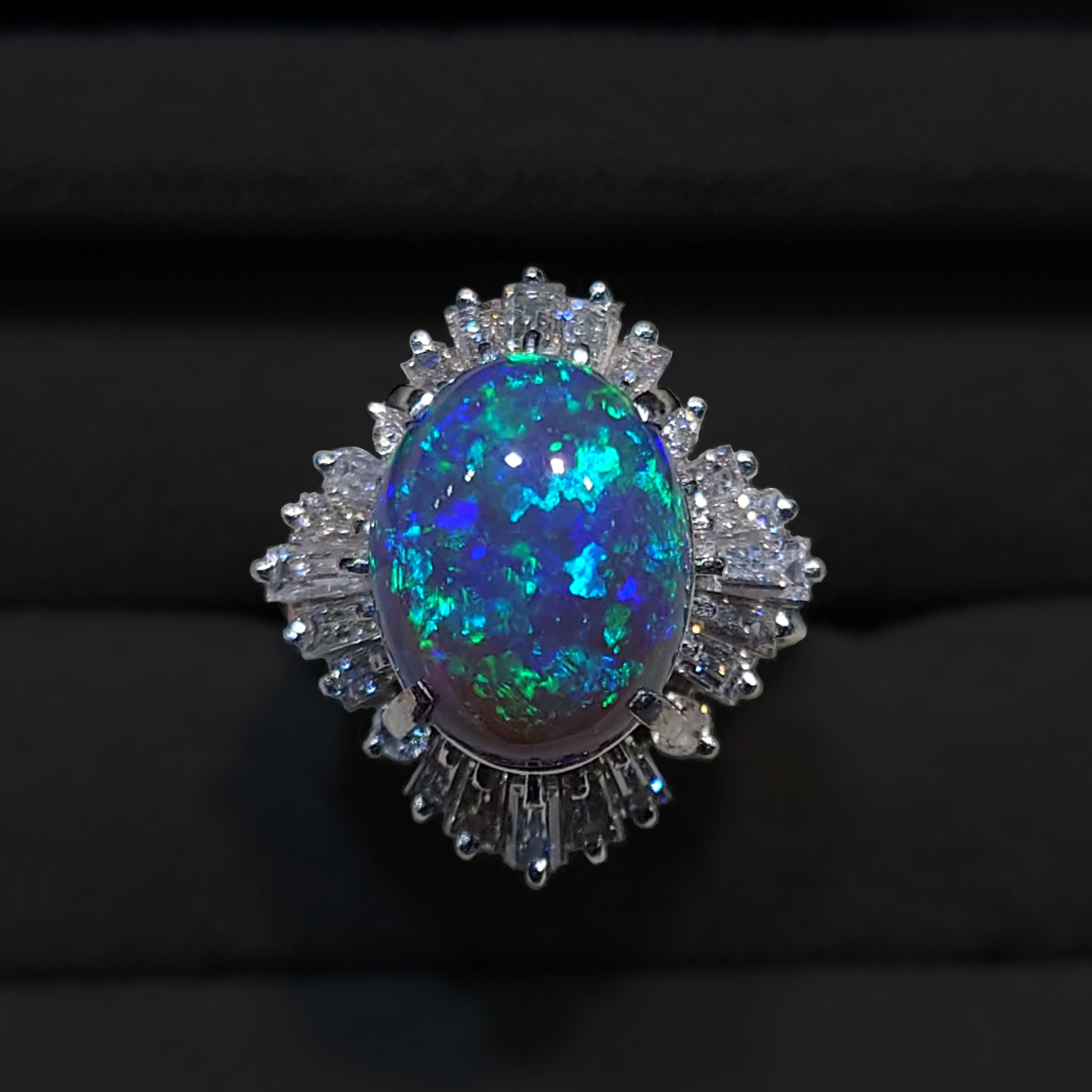 地球色拼图彩高拱黑欧泊主石戒指