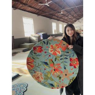 出口手工地毯地垫100cm圆形转椅家用卧室门厅怀旧复古乡村风欧美