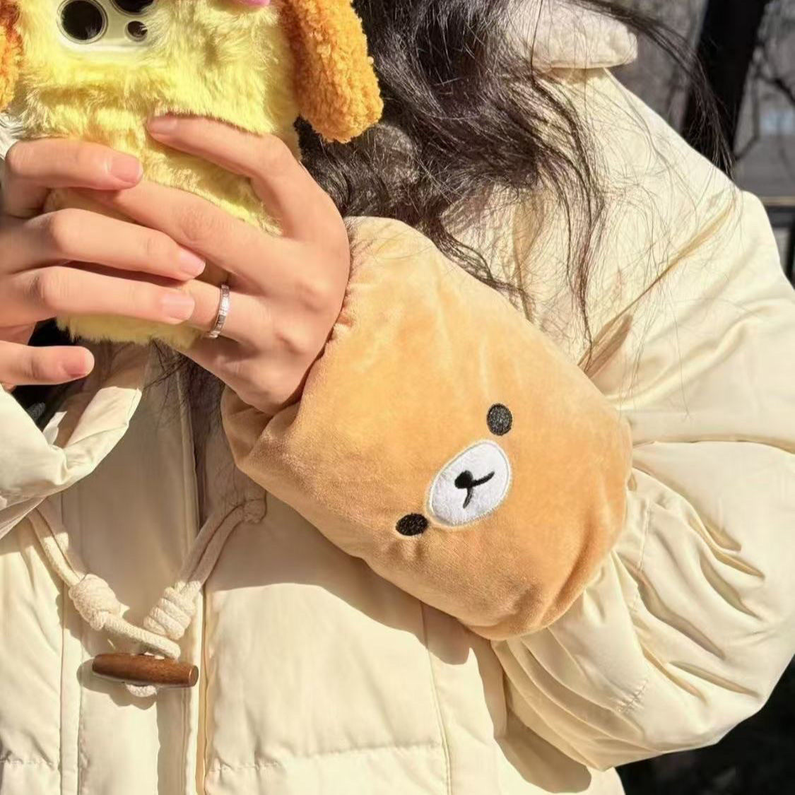 冬季短款毛绒袖套可爱上课大学生耐脏可爱轻松熊袖套套袖秋冬女