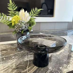 简约 轻奢风大水果盘甜品台玻璃托盘高脚家用客厅茶几蛋糕点心法式