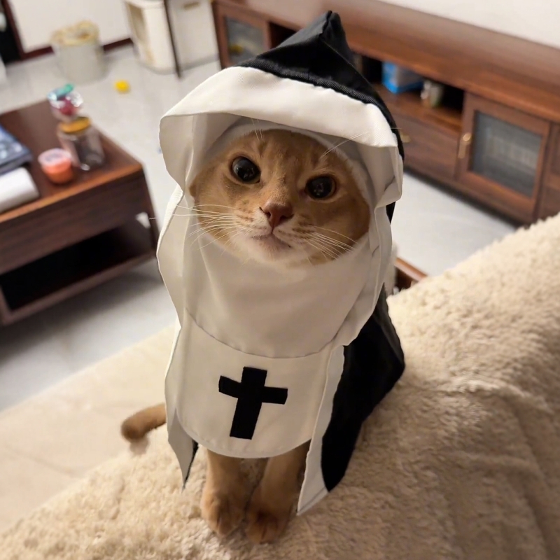 猫咪修女衣服可爱搞怪宠物衣服cos拍照道具变装服饰小型犬连帽衫
