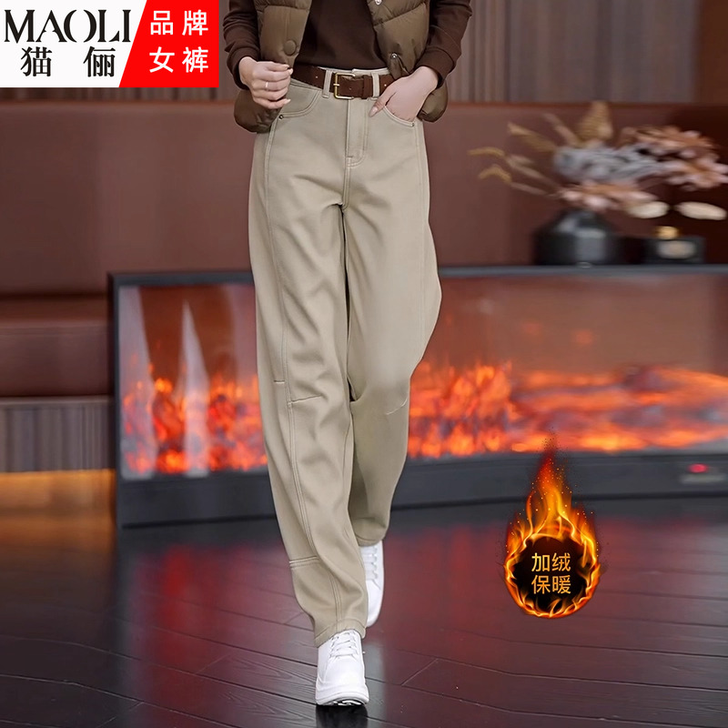 加绒垂感弯刀阔腿裤女秋冬休闲裤