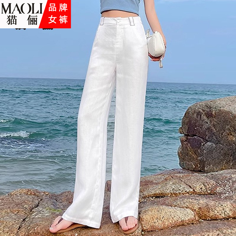阔腿裤亚麻色天丝休闲宽松直筒裤