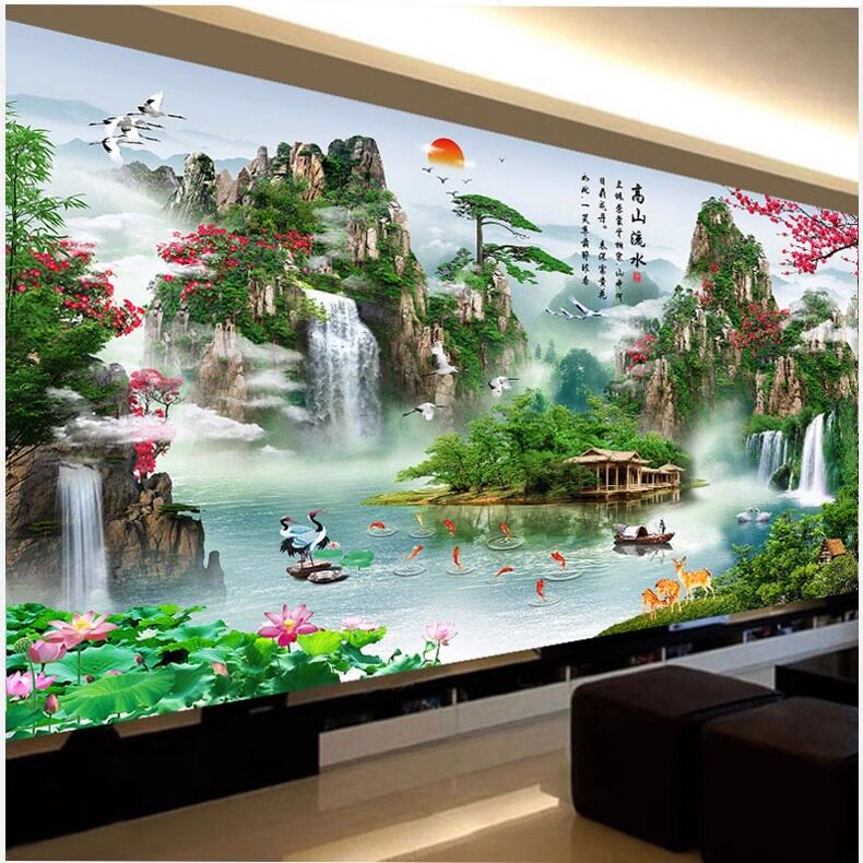 5d钻石画2026新款满钻流水生财山水风景画客厅点画贴砖十字绣diy