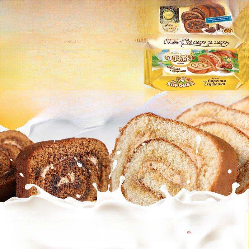 俄罗斯进口爱莲桥夹心蛋糕卷200g*2小牛炼乳口味西式巧克力口味组