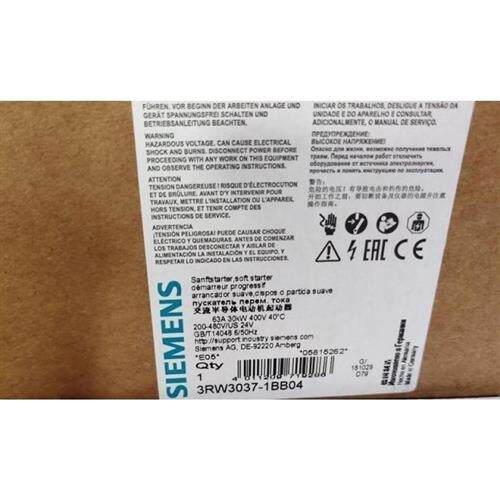 议价西门子 软起动器 S2 63 A,30 kW/400 V 螺钉端子 3RW3037-1B