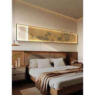 宋式美学卧室装饰画复古花鸟床头背景墙led壁灯画高级感横版挂画