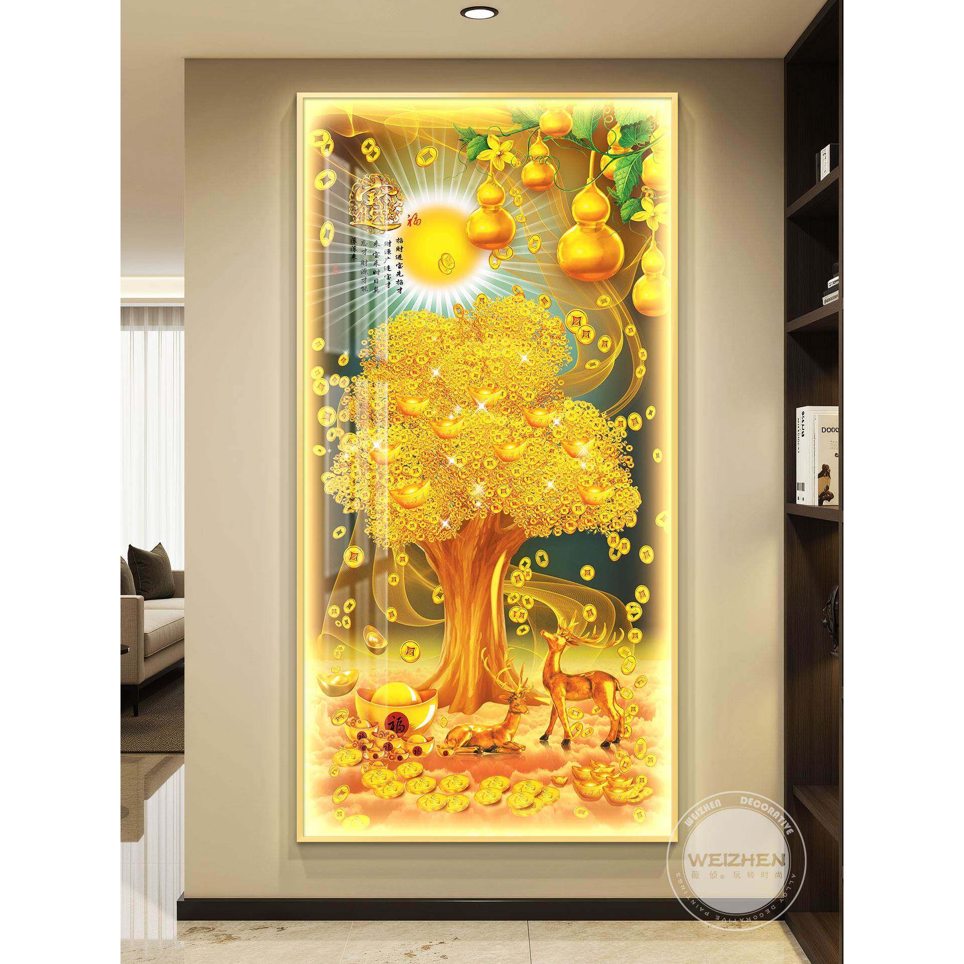 葫芦轻奢led带灯入户玄关装饰画走廊过道挂画壁画简约现代高级感