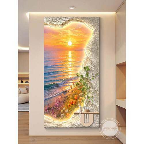 奶油风led灯入户玄关装饰画走廊过道挂画壁画现代高级感立体砂岩