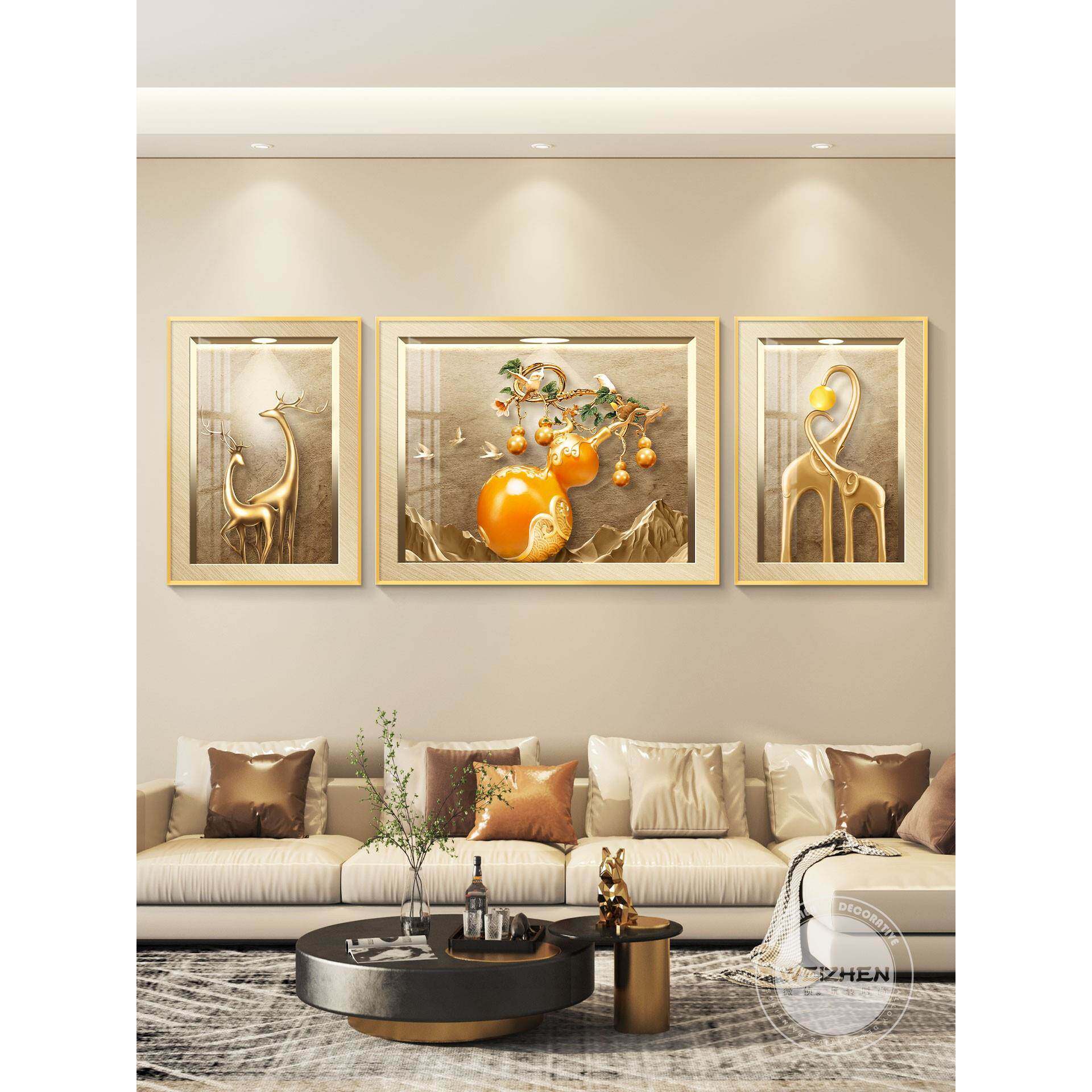 葫芦轻奢客厅装饰画沙发背景墙挂画壁画简约现代高级感高档大气