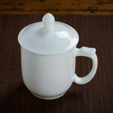 景德镇陶瓷茶杯带盖子办公杯会议杯白瓷杯玉骨瓷水杯定制印LOGO