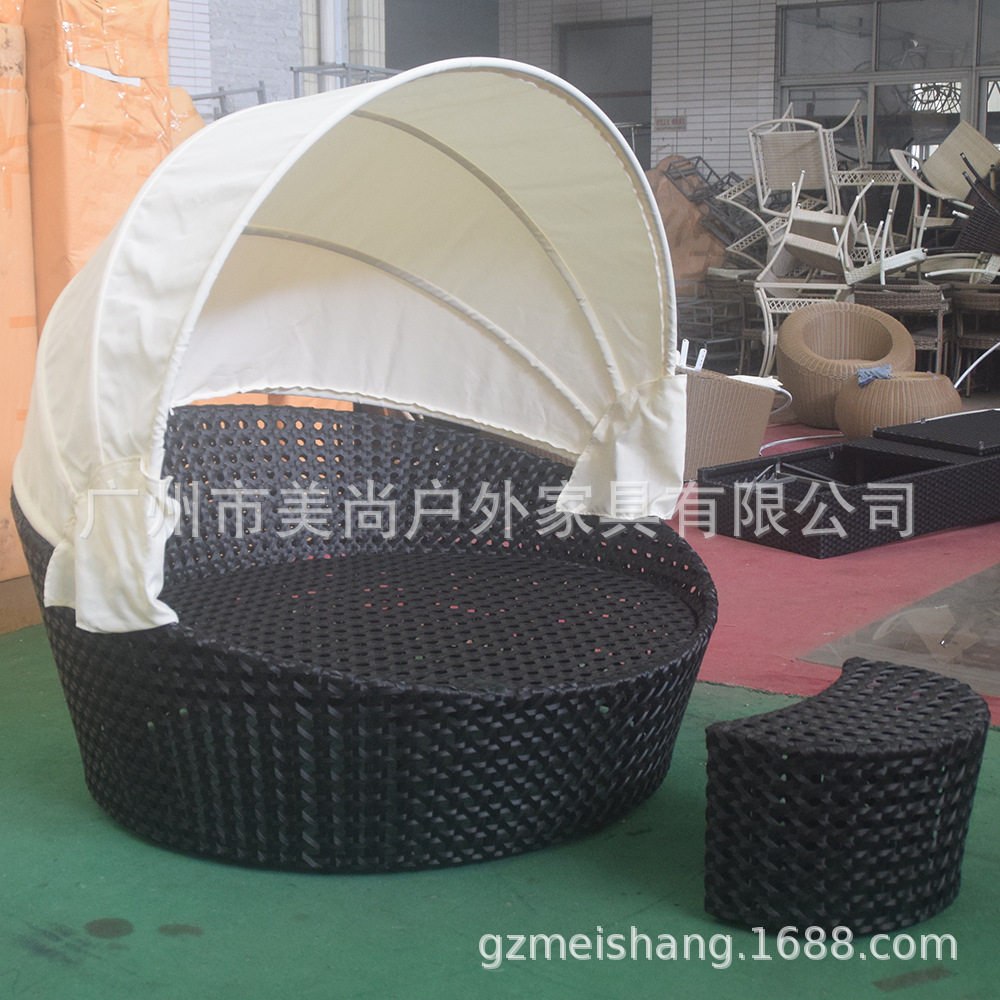 美尚PE编藤户外带篷布躺床 露天泳池 温泉 休闲区躺椅
