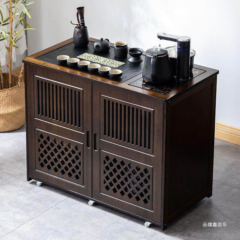 动茶水柜茶桌边柜泡茶台烧水壶一体竹实木茶柜办公室茶具置物柜