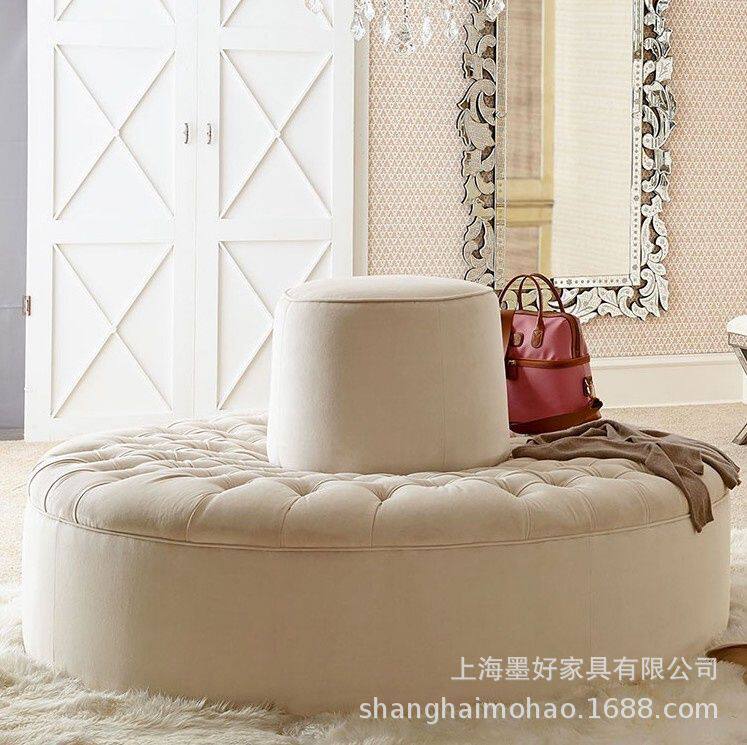 欧式皮凳热销试衣间衣帽间休息凳美式布艺拉扣异形换鞋圆形沙发凳