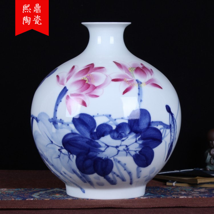 陶瓷花瓶摆件手绘荷花批发大号石榴瓶创意时尚陶瓷插花摆设装饰品