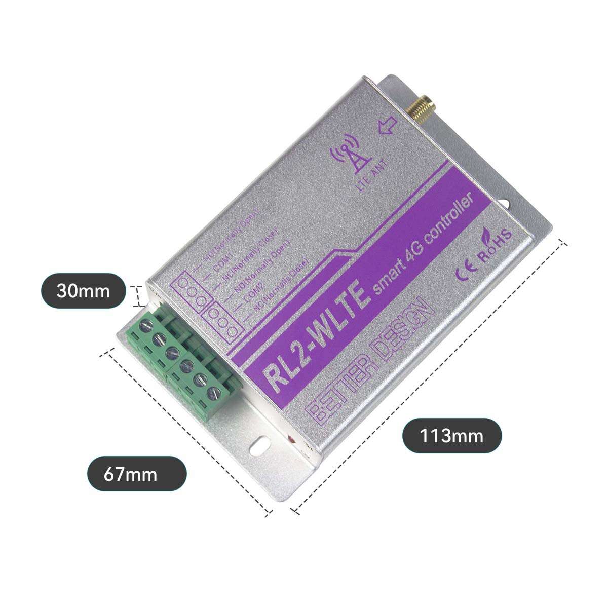 2通道4G继电器开关RL2-WLTE-EU/EC APP遥控灯，窗帘，车库门，水A