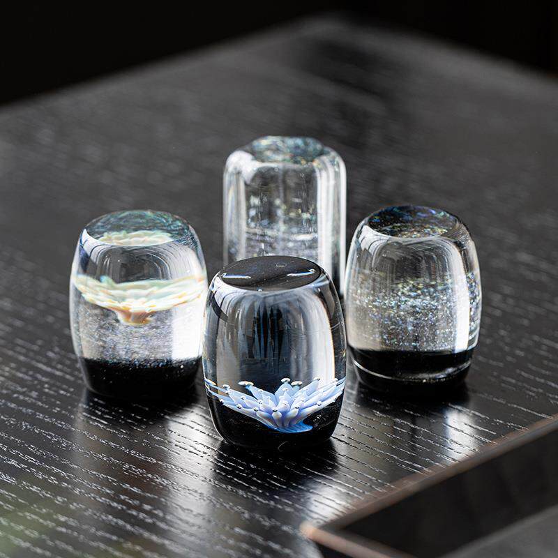 创意水晶玻璃繁花星空盖置家用茶壶茶道小摆件盖碗茶宠茶台盖托