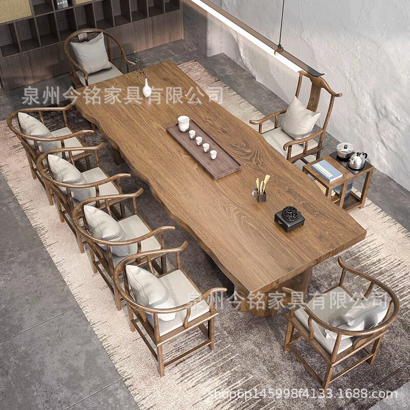 新中式实木茶桌办公室接待会客大板泡茶桌茶室茶楼茶桌椅套装全套