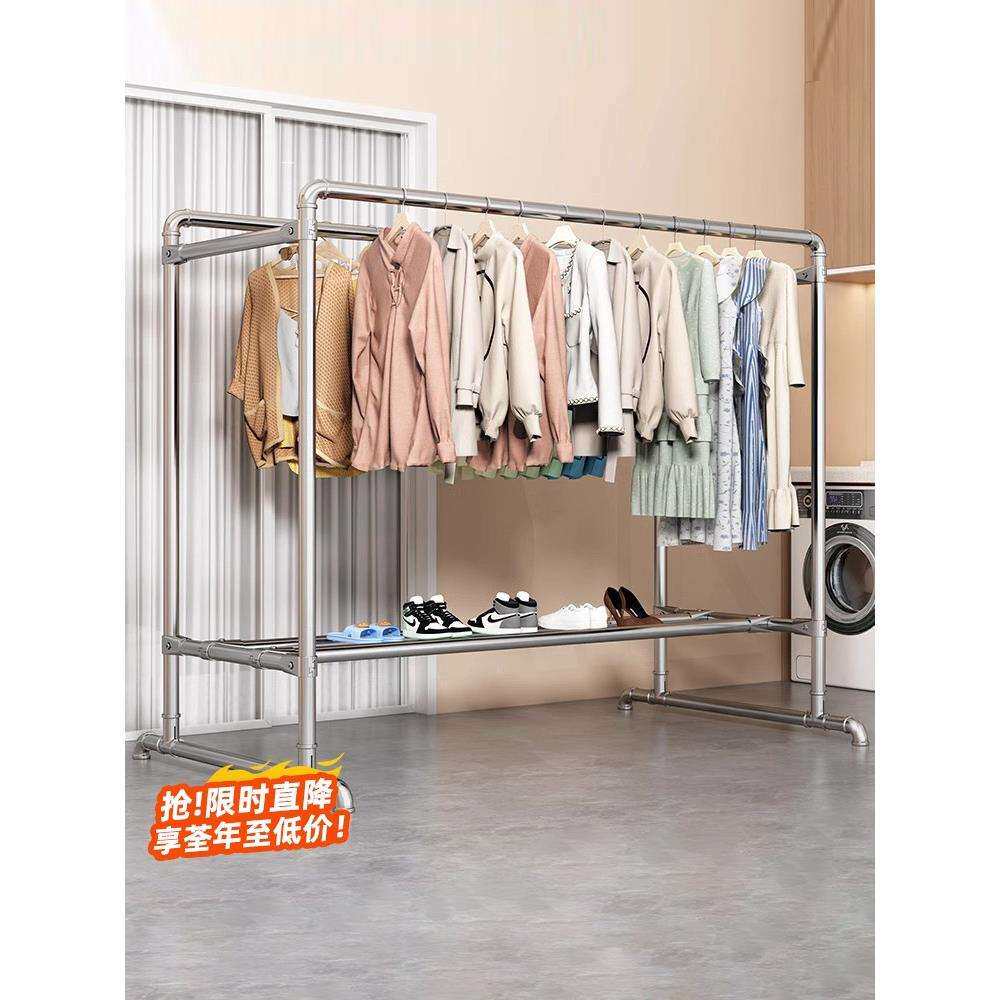 镀锌钢管晾衣架简易落地户外双杆水管晒被家用阳台挂衣室外晾衣架