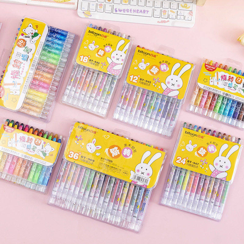 百通旋转蜡笔套装学生儿童美术画画彩笔长短款12/18/24/36色蜡笔,文具电教/文化用品/商务用品,蜡笔,淘宝优惠券,粉丝福利购,淘宝优惠卷
