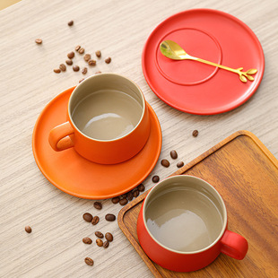 渐变色陶瓷咖啡杯专用家用水杯办公室下午茶马克杯带杯碟 中式
