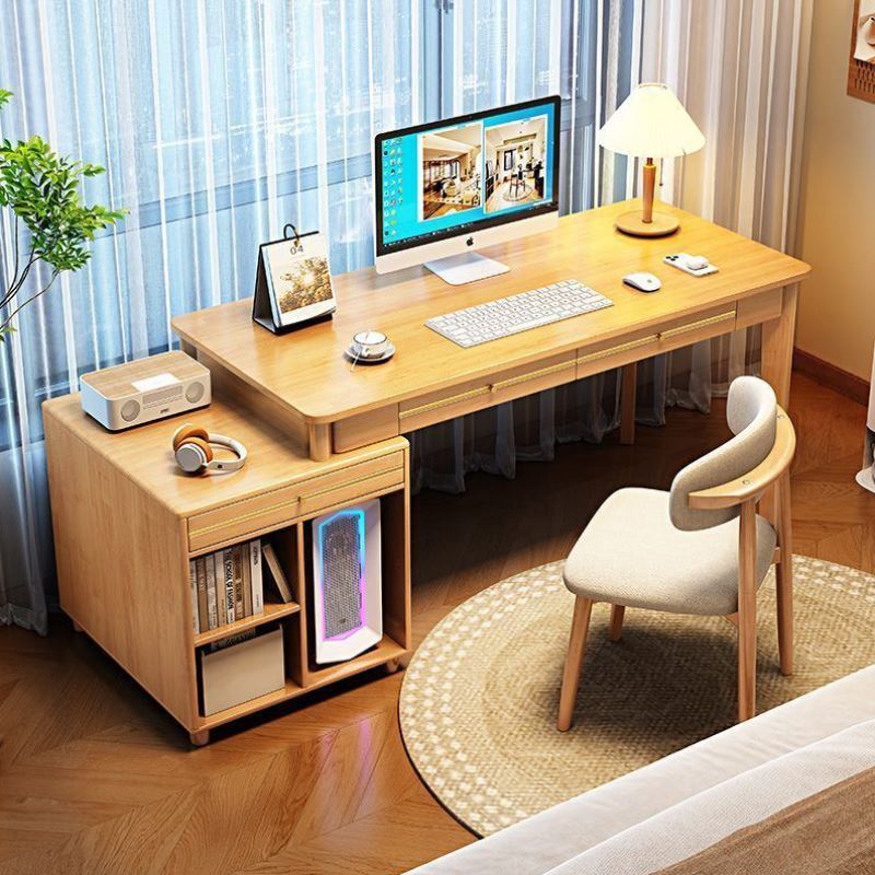 锦巢实木转角书桌带边柜电脑桌可伸缩办公桌学生家用简约学习桌