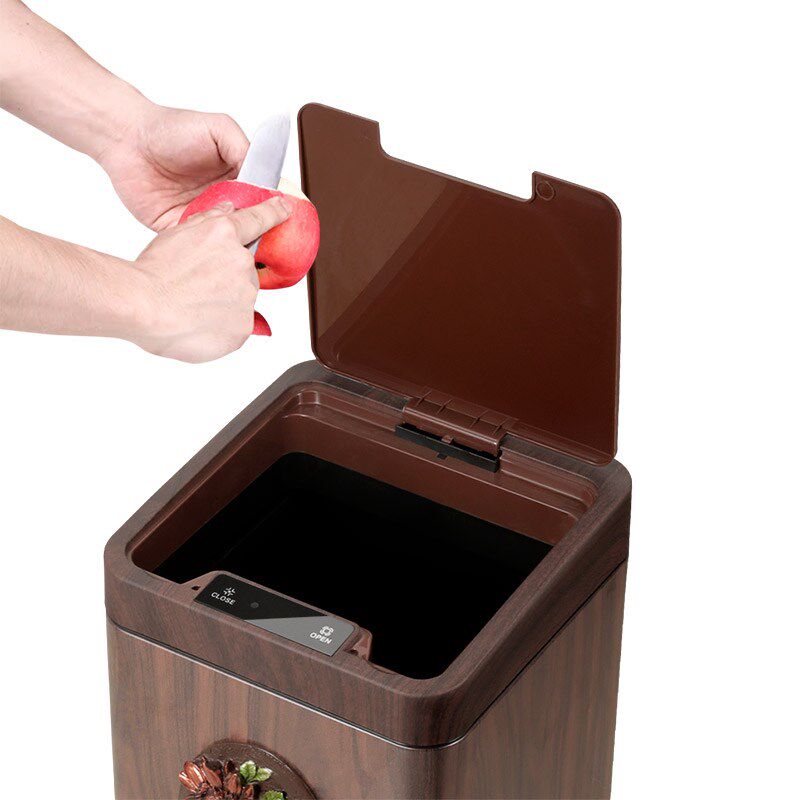木纹感应垃圾桶智能电动卫生新中式家用厨房客厅轻奢高档欧式复古