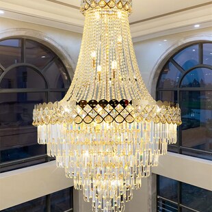 酒店别墅客厅大吊灯轻奢复式 楼中空大厅旋转楼梯不锈钢水晶吊灯具