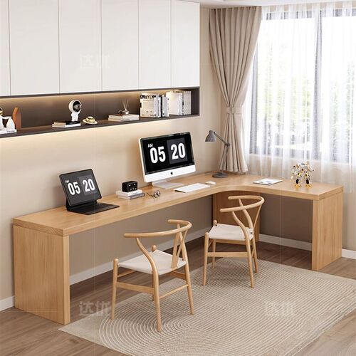 实木转角书桌小户型家用拐角电脑桌L型原木学习写字桌办公工作台