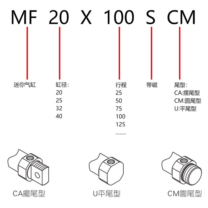 不锈钢迷你气缸MF20/25/32/40*10*25*150*175SCM小型气动亚德客型