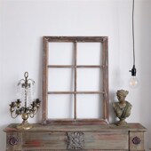 实木木质复古做旧窗框窗格假窗户木格子摄影道具可挂墙装 镜片玻璃