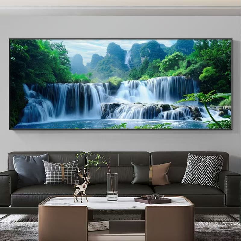 流水生财山水风景画客厅挂画现代简约沙发背景墙装饰画八方聚财画,家居饰品,现代装饰画,淘宝优惠券,粉丝福利购,淘宝优惠卷