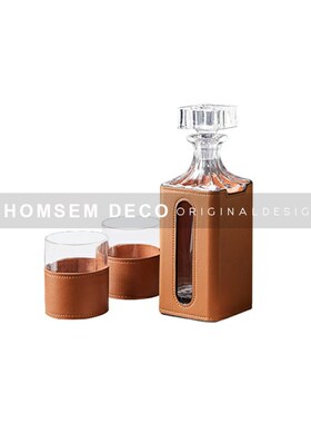 样板间玄关吧台轻奢皮革酒具醒酒器摆件客厅餐桌酒柜软装饰工艺品