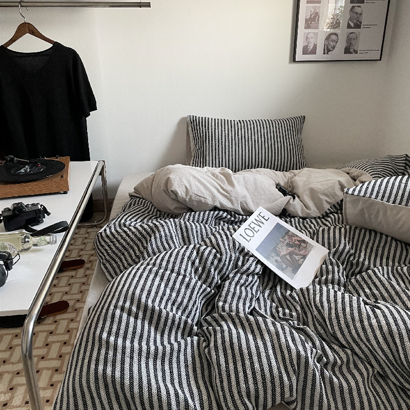 草叶纹复古提花水洗棉全棉四件套 纯棉床单床笠款床上4件套简约风