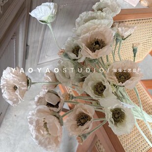 5头罂粟花 仿真虞美人装饰假花客厅样板间插花莫奈之窗拍照道具